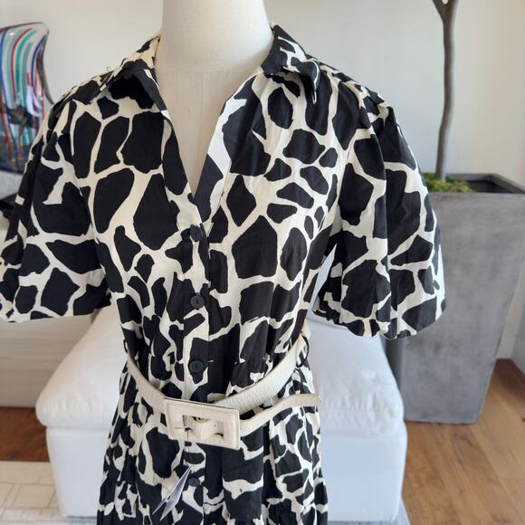 NWT Zara Black White Printed Maxi Dress with Belt Size Medium - Picture 3 of 6